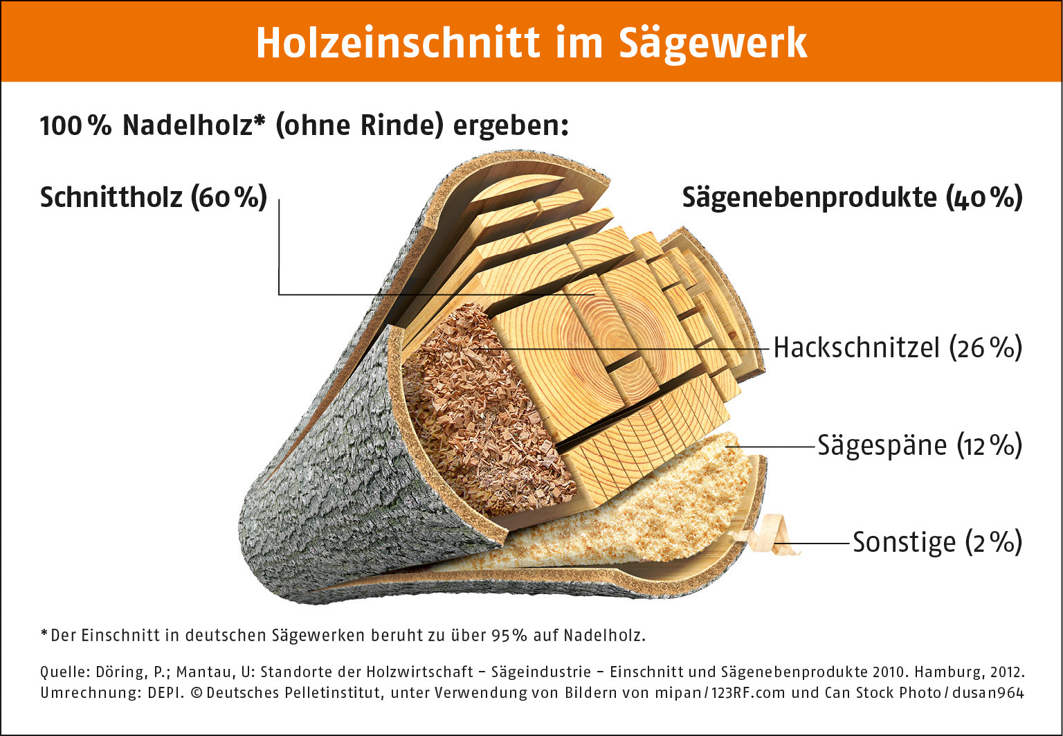 Holzeinschnitt im Sägewerk