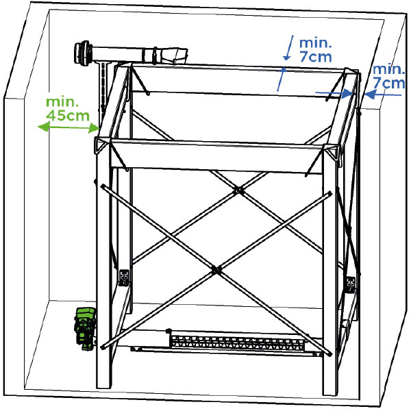 Filling unit and discharge motor on the same side