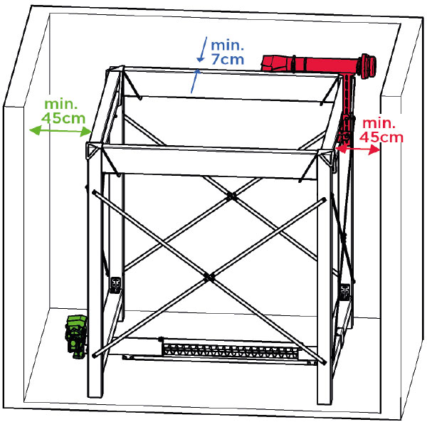 Filling unit opposite discharge motor